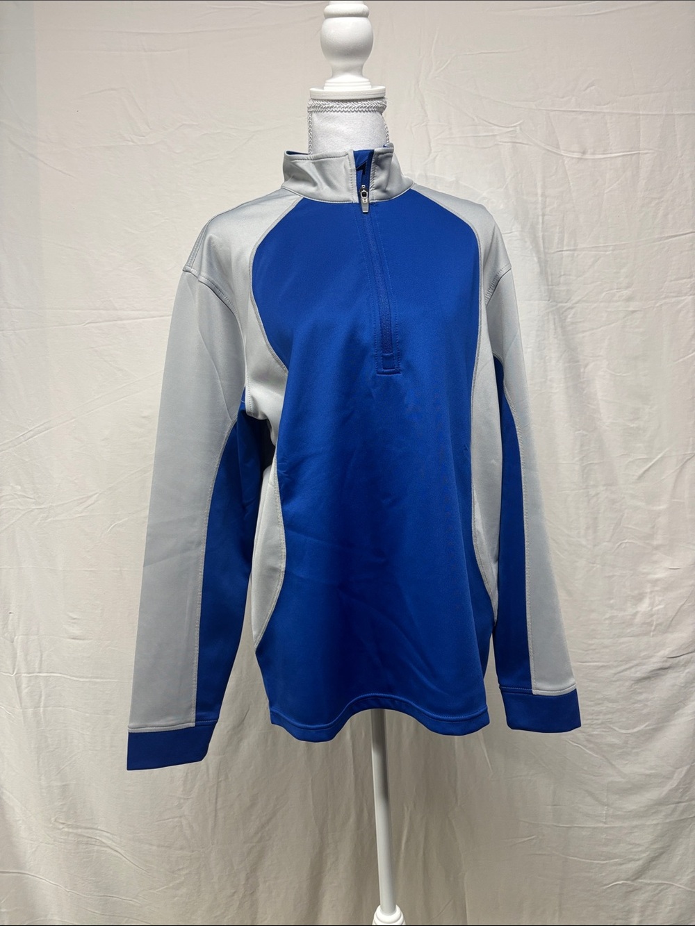 Blue and Light Gray Half-Zip Performance Pullover